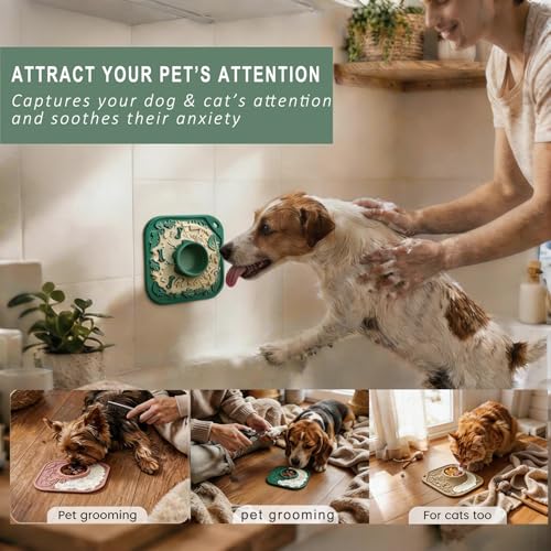 Lick Mat for Dog & Cat, Durable Silicone Licking Mat with Suction Cups, Easy-to-Clean, Chew-Proof, 2-in-1 Slow Feeder Pad Bowl for Dry & Wet Food, Puppy Enrichment Toy for Anxiety Relief, Pet Grooming - color: Khaki