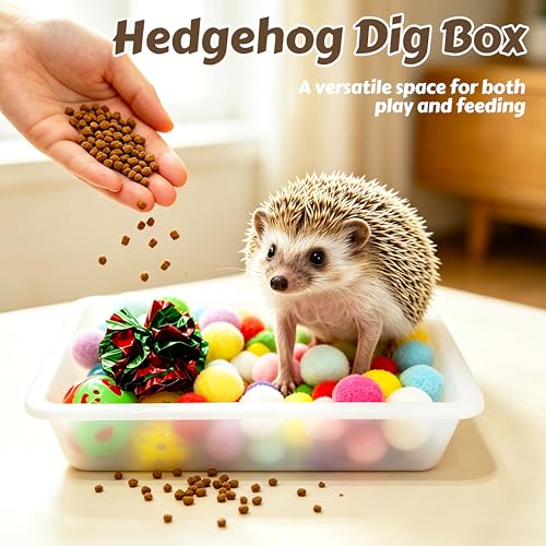 Hedgehog Dig Box Tray with Colorful Ball Bell Toy, Enrichment Accessories
