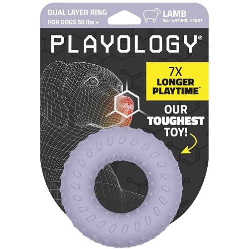 Playology Dual Layer Ring Dog Toy for Aggressive Chewers, Lamb Scent - size: Jumbo, style: Lamb