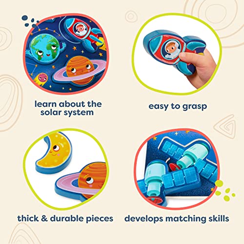 B. toys Outer Space Chunky Puzzle, Peek & Explore Wooden Puzzle, Wood Toys - style: Space