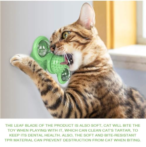 GBSYU Interactive Windmill Cat Toys with LED Light Ball Suction Cup Catnip Cat Chew Exercise Toy for Indoor Cats - color: Green