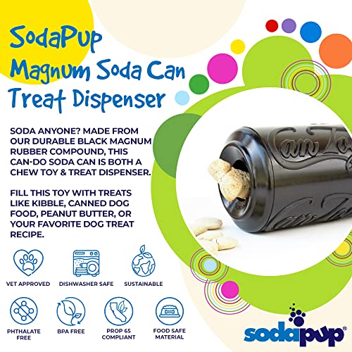 SodaPup Magnum Soda Can – Dog Treat Dispenser & Chew Toy Made in USA from Our Most Durable Non-Toxic, Pet-Safe, Food Safe Natural Rubber for Mental Stimulation, Problem Chewing, Calm Nerves, & More - color: Black Magnum Can Toy, size: Medium