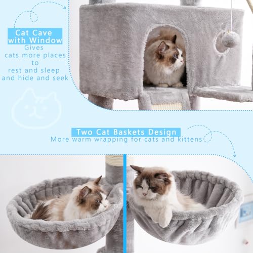 Hey-brother Cat Tree Tower, Adjustable Height, Floor to Ceiling, MPJ091W - color: Light Gray