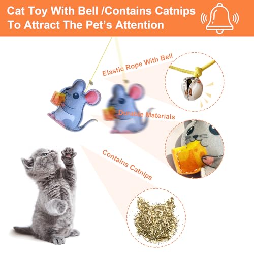 Interactive Cat Toys for Indoor Cats 5 Pcs, Self-Play Hanging Door Catnip Toys for Kitten, Adjustable Height Retractable with Feather and Bell for Indoor Kitten Play Chase Exercise