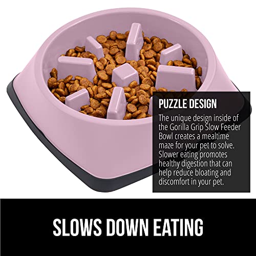 GORILLA GRIP® Patented Slow Feeder Dog and Cat Bowl, BPA Free, 4 Cup Pink - color: Pink, size: 4 Cup