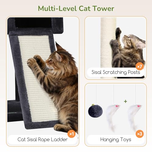 Globlazer Cactus Extra Tall Cat Tree for Large Cats, Heavy Duty Tower, F83C - color: Dark Grey