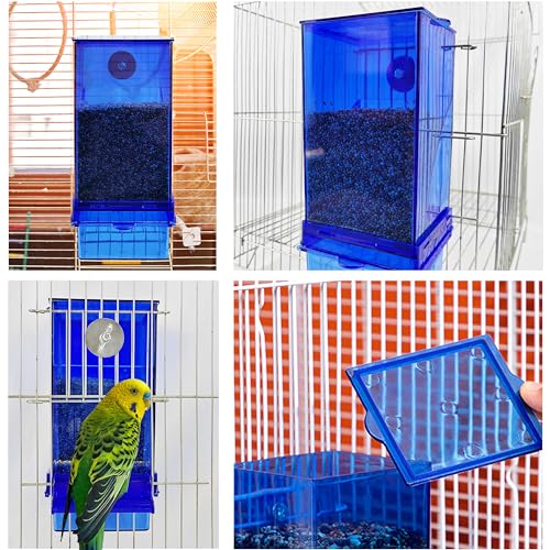 Automatic Bird Feeder, No Mess Acrylic Parrot Foraging Feeders, Transparent Bird Feeder Container Cage Accessories for Most Birds Parrot Canary Cockatoo(2 Pack) - color: Transparent blue