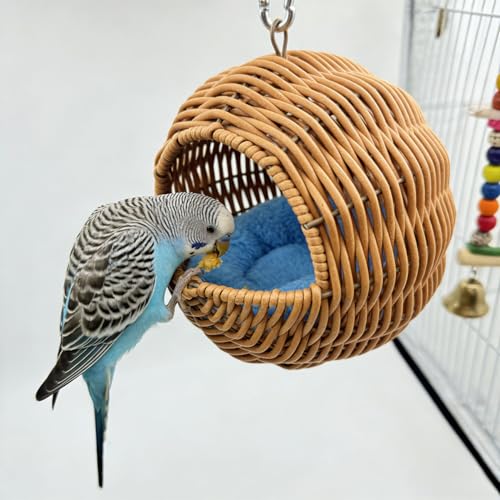 Rattan Bird Nest for Cage Hanging Parakeet Bed Hammock Hideout - style: Half-circular opening