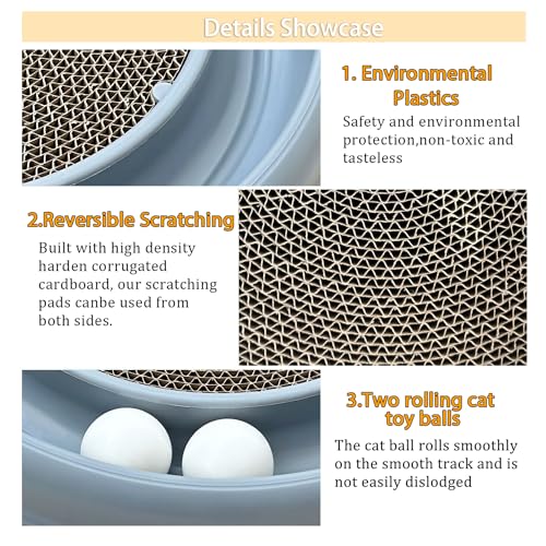 Interactive Cat Ball Track Toy for Indoor Cats, Cat Scratching Board & Exercise Set for Bored Indoor Adult and Kitten Mental & Physical Stimulation, with Spare Ball to Prevent Loss (Grey) - color: Grey