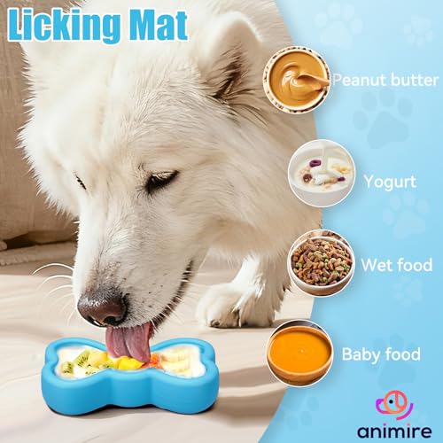 Lick Mat for Dogs, Animire Anti-Spilled Bow Tie Lick Bowls for Anxiety Relief, Silicone Slow Feeder Licking Pad with Suction Cups, Freezeable Dog Enrichment Toy for Boredom (Light Blue,L) - color: A-Light blue, size: L