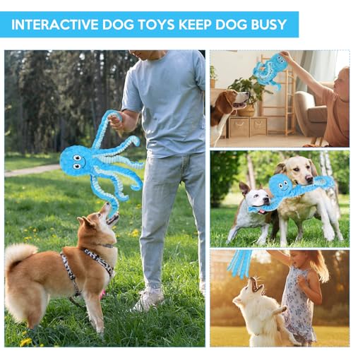 Letsmeet Squeaky Dog Toys Octopus Stuffed Crinkle Toy, Puppy Chew Toys for Teething, Durable Tug of War Interactive Plush Dog Toys for Puppies Small, Medium, and Large Dogs - style: Octopus