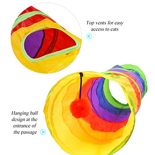 Andiker Cat Tunnel for Indoor Cats, 45" Long Rainbow Collapsible Kitten Tube with a Fun Ball and 2 Holes Cat Play Tunnel, Rabbit Tunnel for Kittens Exercising Hiding Training and Running(Colorful) - color: colorful
