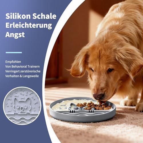 Slow Feeder Dog Bowl with Non-Slip Base, Silicone Puzzle Dog Food Bowl with Unique Design, Slow Feeding Bowl for All Types of Dogs Cats, Interactive Slow Eating, Anti-Choking, BPA-Free - color: Grey