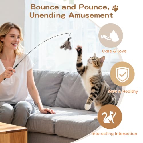 Pawaboo 6Pcs Cat Feather Wand Toy Set for Indoor Cats Self Play & Exercise - color: Z-Black + White