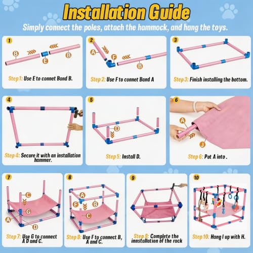 Pink Puppy Play Gym with 8 Hanging Toys - color: Pink, size: 22.28x16.65x17.71in