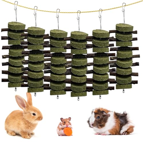 kathson 6 PCS Bunny Chew Toys for Teeth Grinding, Chinchilla Treats Organic Bamboo Sticks Natural Fruitwood Branches for Rabbits Guinea Pigs Hamsters (Fruitwood Sticks+Alfalfa Cakes) - size: 6PCS
