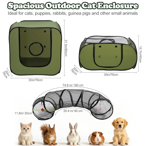 Cat Playpen, 3-in-1 Pop-up Outdoor Cat Enclosure, Green - color: Green