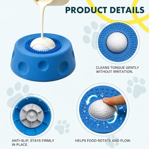 Dog Licking Bowl with Rolling Ball, Dog Lick Bowl, Slow Feeder Dog Bowls, Lick Mat for Dogs with Silicone BPA-Free Food-Grade Suction Base for Yogurt Bone Broth Peanut Butter
