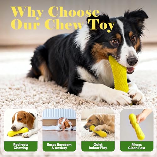 Kimee Natural Rubber Dog Chew Toys Tough Dog Toys for Aggressive Chewers - color: Yellow-Bone