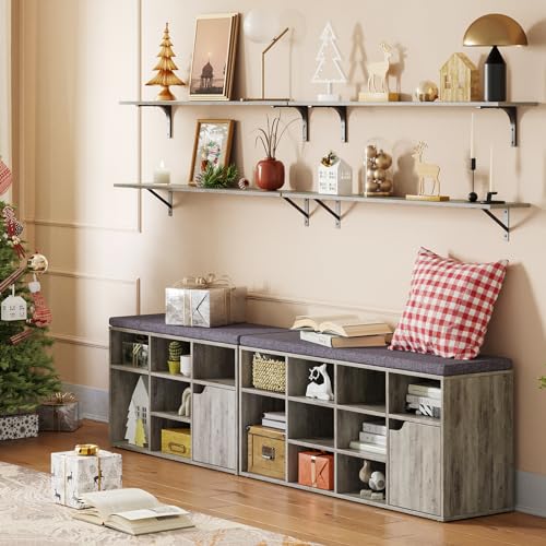 DINZI LVJ Long Wall Shelves, 55.1Inch Wooden Floating Shelves with Brackets - color: Grey Wash, size: 55.1 Inch