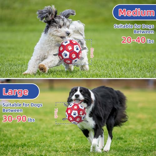 Diman Dog Balls with Straps, 7 Inch Dog Soccer Ball, Herding Ball for Dogs - color: Red, size: 7 Inch