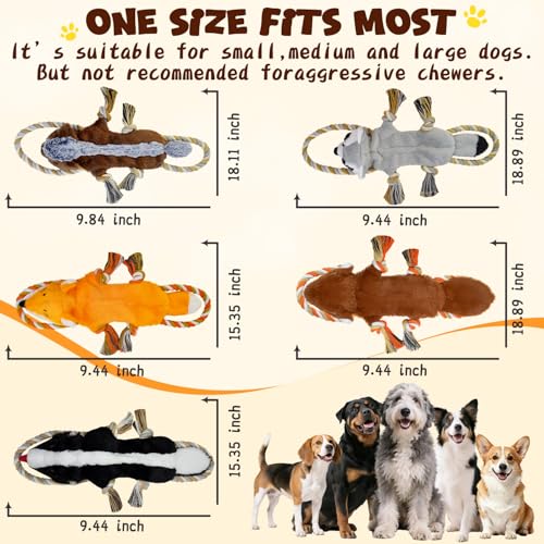 No Stuffing Rope 5-Pack Dog Toys, Chew Toys for Medium, Large Pets - color: Orange, Grey, Coffee, Black, Brown