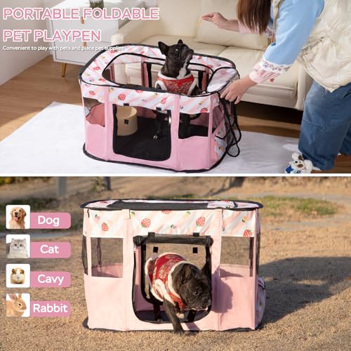 XRG Foldable Pet Cat Playpen,Indoor Cat cage Crates S(27.6"x21.7"x17.7") - color: Pink, style: Small（27.6"L x 21.7"W x 17.7"H）