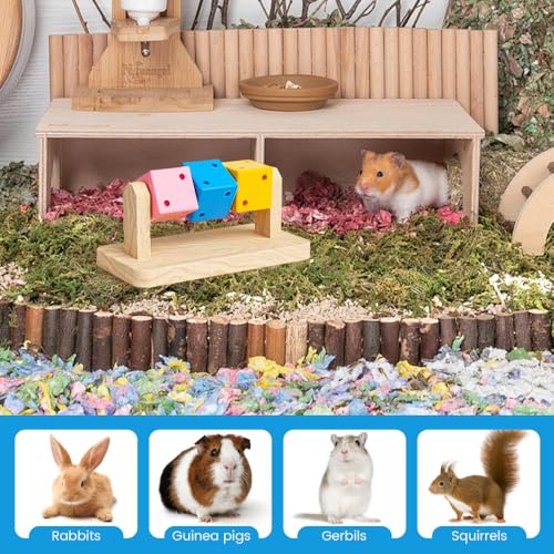 MiOYOOW Hamster Chew Toys, Wooden Small Animals Enrichment Toy Chinchillas Foraging Toys for Hamsters Guinea Pigs Squirrels Rabbits