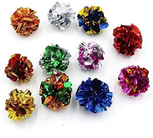 ISMARTEN 10 Packs Crinkle Balls Cat Toys for Indoor Cats, Lightweight Shiny Crinkle Paper Ball for Kitten (Random Color) (3.94 in) - size: 3.94 in
