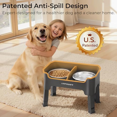 URPOWER Mess Proof Elevated Dog Bowls, Splash Guard Raised Bowl Stand - color: Grey, size: Medium