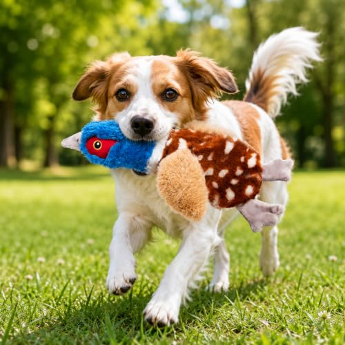 Stuffing-Free Bird Dog Toy, Plush Squeaky Dog Toy with 4 Squeakers and Crinkle Wings, Hollow Body No-Stuffing Design for Small Medium Dogs - color: Blue