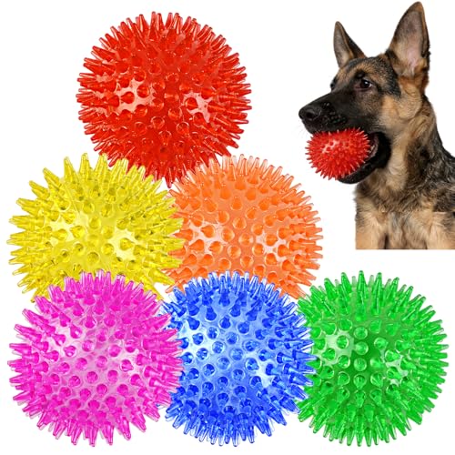 6 Pack Squeaky Spiky Dog Balls, Puppy Chew Toys for Teething, Medium - size: Medium