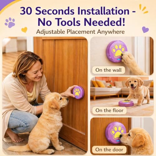ChunHee Bells for Dog Training to Go Outside - Dog Door Bell with 36 Custom Sounds | Bell for Dogs to Ring to Go Potty | 5 Adjustable Volume(0-115dB) | Teach Puppies to Signal to Go Outside - color: 2 Purple-yellow Button