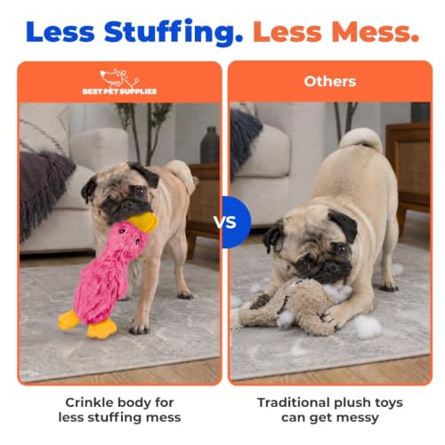 Best Pet Supplies Interactive Squeaky Dog Toy - Crinkle Duck, Pink - color: Crinkle Duck (Light Pink), size: Large