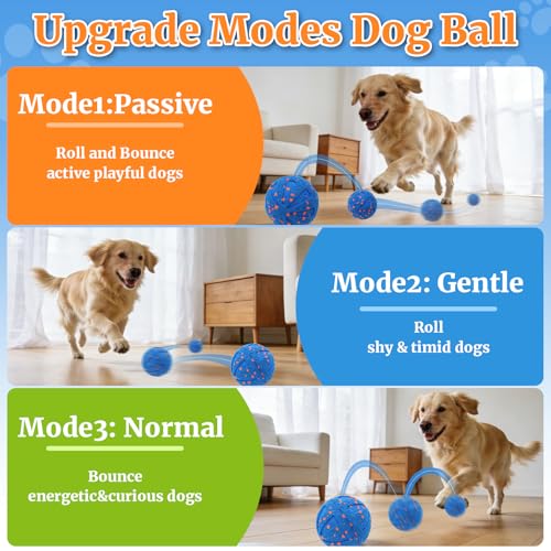 Interactive Dog Toys, Automatic Moving Dog Balls Self Rolling Vibrating Bouncing Ball for Dogs Medium & Large E-TPU Smart Dog Toys Stimulating for Boredom-Blue