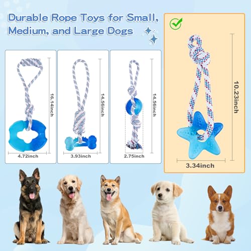 Dog Chew Toys for Aggressive Chewers, Multiple Textures & Rope, ndestructible Tough Durable Interactive Dog Toys, Puppy Chew Toys for Teething， Blue Five-Pointed Star - style: Star Shape
