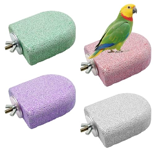Pet Teeth Grinding Stone and Perch, Bird Perch Stands, Natural Chewing Toys for Small Medium Birds Budgies Conures Cockatiels Rats (4 Colores, Small) - color: 4 Colores, size: Small
