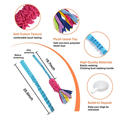 wodoca Dog Tug Toy - Aggressive Chewer Rope Toy with Strong Squeak - color: Red Chenille, Blue Webbing