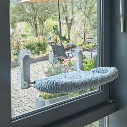 AIWIKIDE Cat Window Perch with Cushion Rim, Easy Install Bracket, Portable Wall Hammock for Indoor Cat, Light Blue - color: Light Blue, size: Cushion Rim - 1 Piece