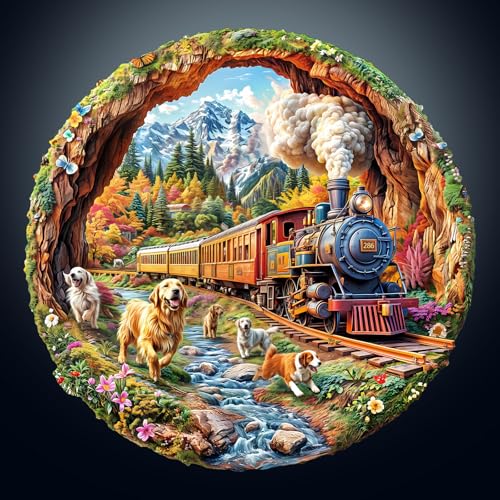 KAAYEE Wooden Puzzles Adults Dogs Racing Trains Jigsaw 17.3 * 17in-450pcs - color: Dogs Racing Against Trains, size: X-Large