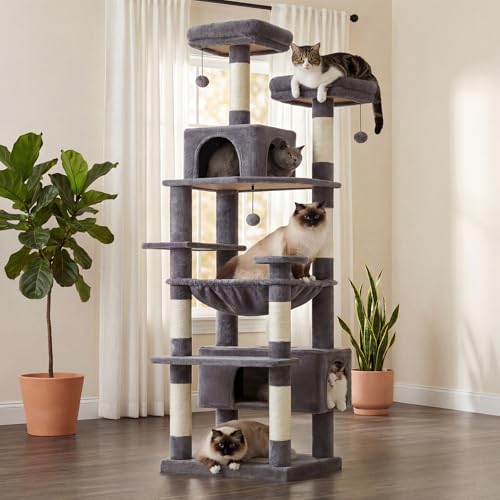 PAWZ Road 72" Cat Tree, Tall Cat Tower with Hammock& Condos for Large Cats - color: Dark Gray, size: 72"