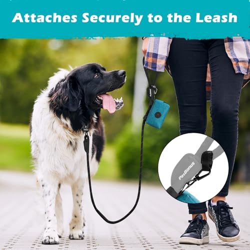 PetBonus Dog Poop Bag Holder, Portable Pet Waste Bag Dispenser, 2 Pouches for Treats and Walking Accessories, Fit All Leashes, Includes 1 Roll of Dog Poop Bags (Lagoon Blue) - color: Lagoon Blue
