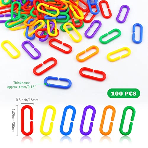 JIALEEY 100PCS Plastic Chain Links, Children's Learning Toy, Mix Color Rainbow DIY C-Clips Chains Hooks Swing Climbing Cage Toys for Bird Sugar Glider Rat Parrot - size: Bird, Rat