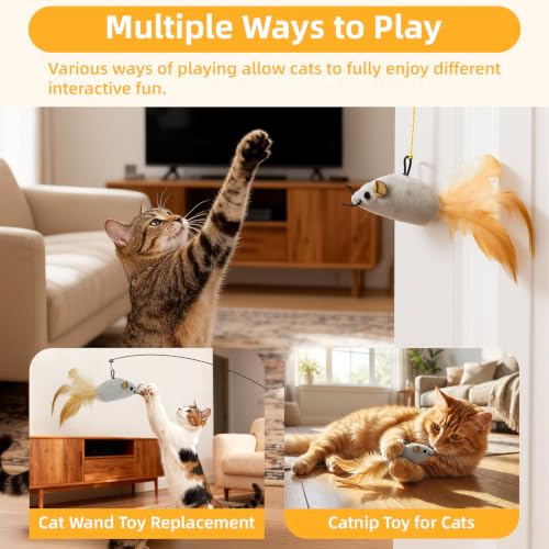 Tocirelo Hanging Cat Mouse Toy, Interactive Motion Activated Squeaky Mice - color: Grey-Mice