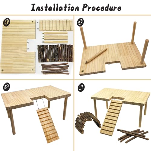 Large Hamster Platform with Ladder Wooden Syrian Hamsters Standing Platforms with Legs Set Wood Gerbils Climbing Bridge Toy Cage Accessories - size: Large