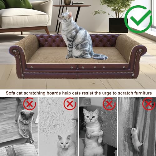 COOZMENT Scratching Sofa, Couch Shaped Thick Scratching Cardboard, Lounge Bed for Indoor Rest&Play, Sofa Scratcher Pad (Brown, 39.4" L X 14" W X 11" H) - color: Brown-Large