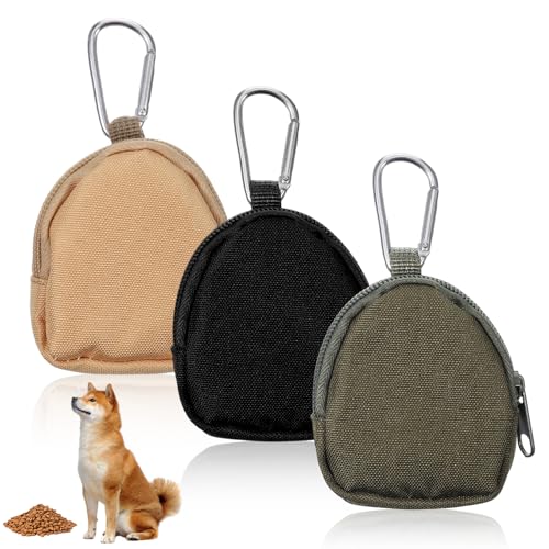 3 Pcs Dog Treat Pouch, Portable Pet Training Reward Pouch, Small Puppy Treat Bag for Leash, Hand Free Dog Walking Bag with Carabiner Zipper Closure for Puppy Travel or Outdoor Use