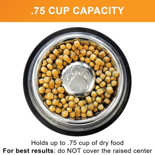 Neater Pet Brands Stainless Steel Slow Feed Bowl - Non-Tip & Non-Skid - Stops Dog Food Gulping, Bloat, Indigestion, and Rapid Eating (.75 Cup) - size: .75 Cup - Non Tip