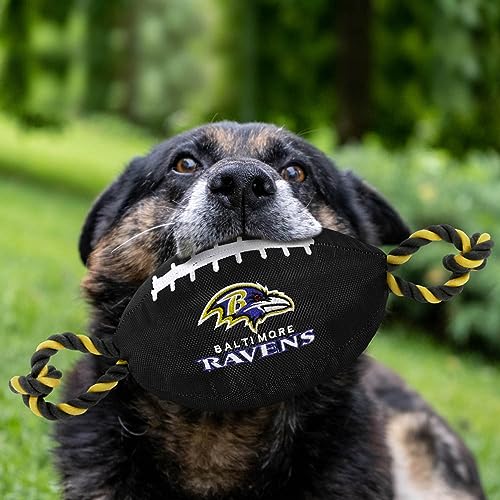 Pets First NFL Baltimore Ravens Football Dog Toy, Tough Quality Nylon Materials, Strong Pull Ropes, Inner Squeaker, NFL Team Color - color: Baltimore Ravens