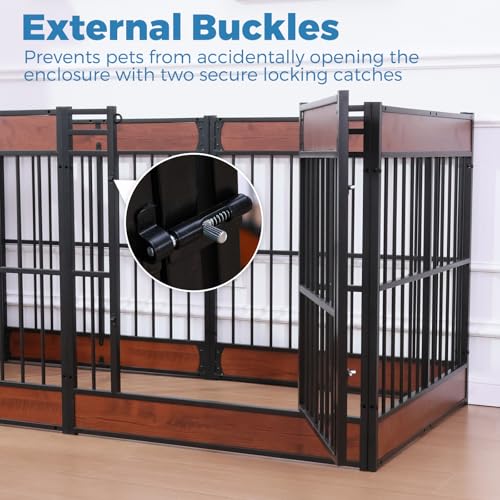 Large Furniture Style Dog Playpen, 32" H Dog Pen with Door, 12 Panels - color: MAHOGANY, style: 12 Panels (31.5" High)